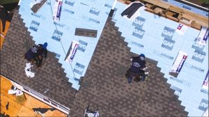 Contractors during a roof replacement