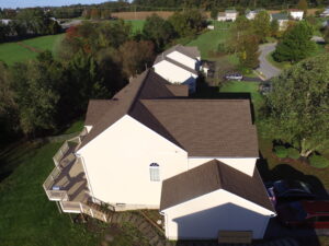 Areal view of large brown roof